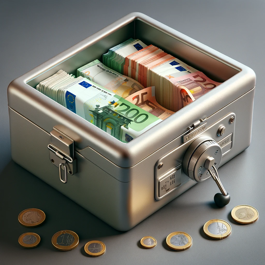 Caisse en métal contenant des billets en euros pour illustrer l'article sur le coût de la gestion des caisses d'espèces